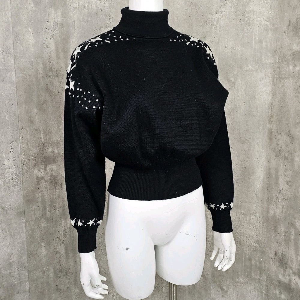 Vintage 80s Meister‎ M Wool Blend Turtleneck Star Pattern on Shoulders Pullover